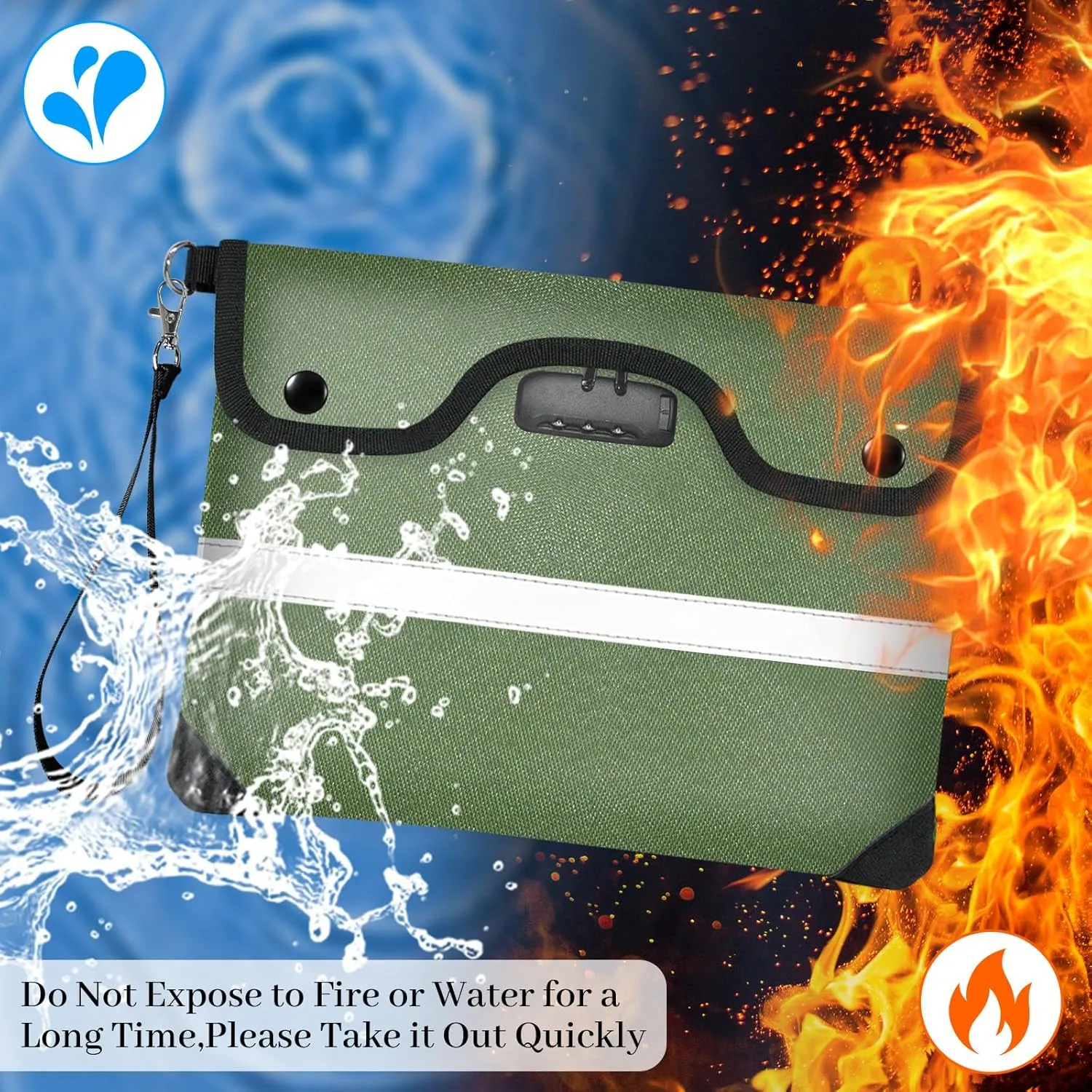 6200°F Fireproof Document Bag with Lock, 11.4 x 8.3 Inch Fire Proof Bag for Documents Storage, Water Resistant Fire Proof Money Bags with Zipper, Fireproof Pouch Cash for Envelope Green