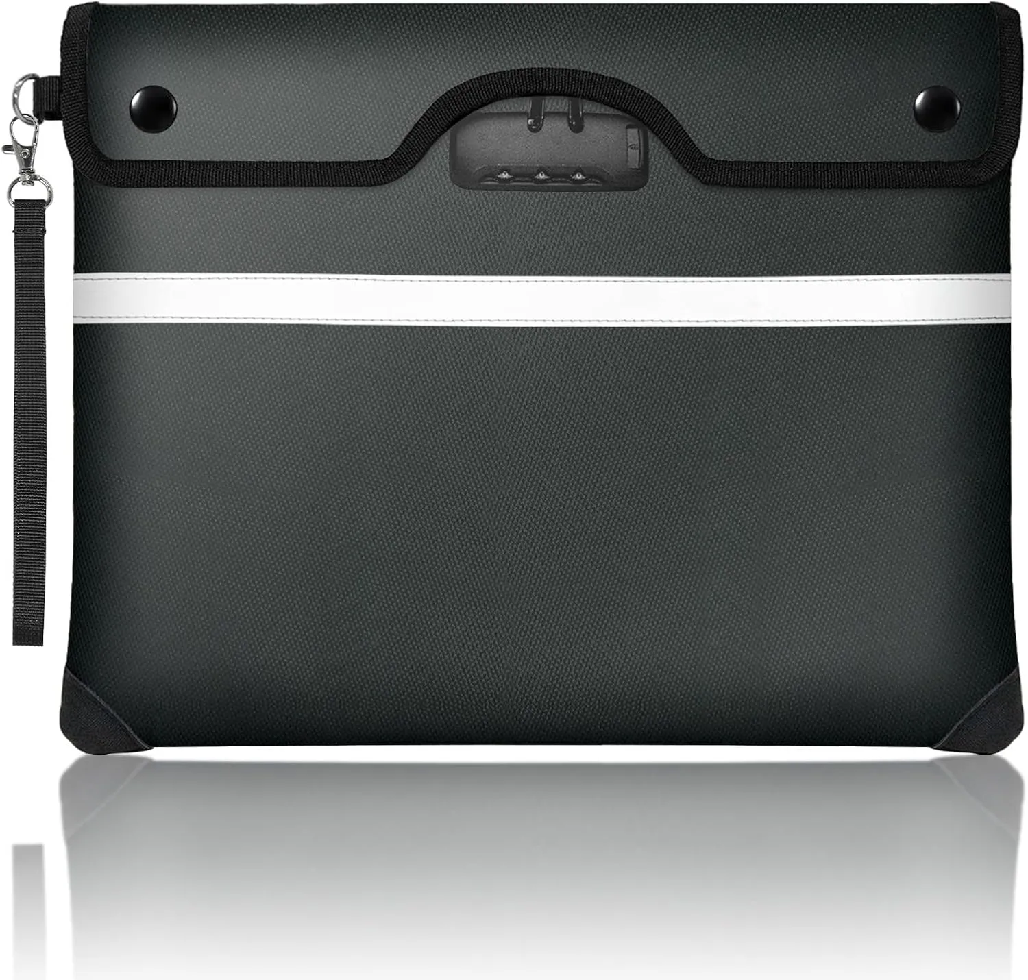6200°F Fireproof Document Bag with Lock, 15x 11.8 Inch Fire Proof Bag for Documents with Zipper, Water Resistant Fireproof Envelope with Reflective Strip, Fireproof Money Bag Pouch Black