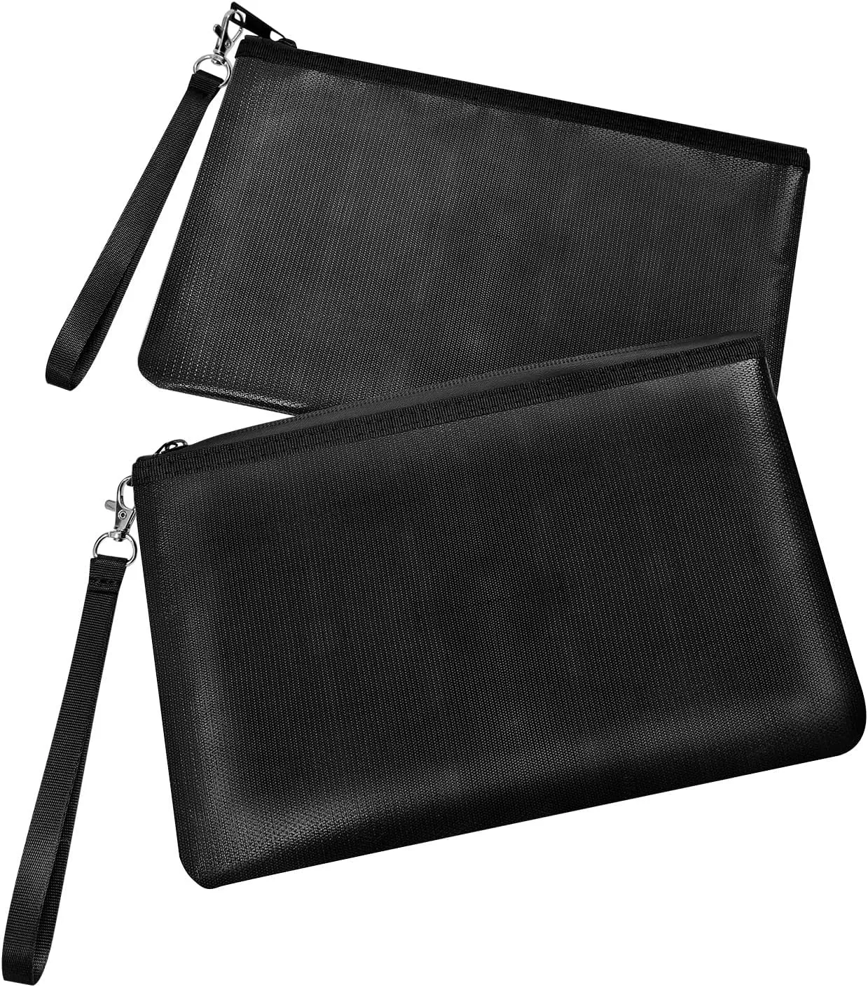 6400°F Fireproof Money Bag 2pcs, Fireproof Document Bags, Bank Cash Bag with Zipper & Strap, Suitable for A5 Documents, Bank Inventory, Passport (Black)
