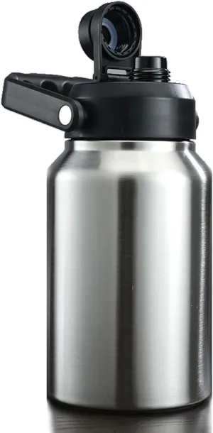 64oz 128oz Wide Mouth Insulated Vacuum Water Bottle Jug With Handle, Gallon Stainless Steel Ice Bucket Travel Mug Large Sports Canteen (Stainless steel, 64oz)