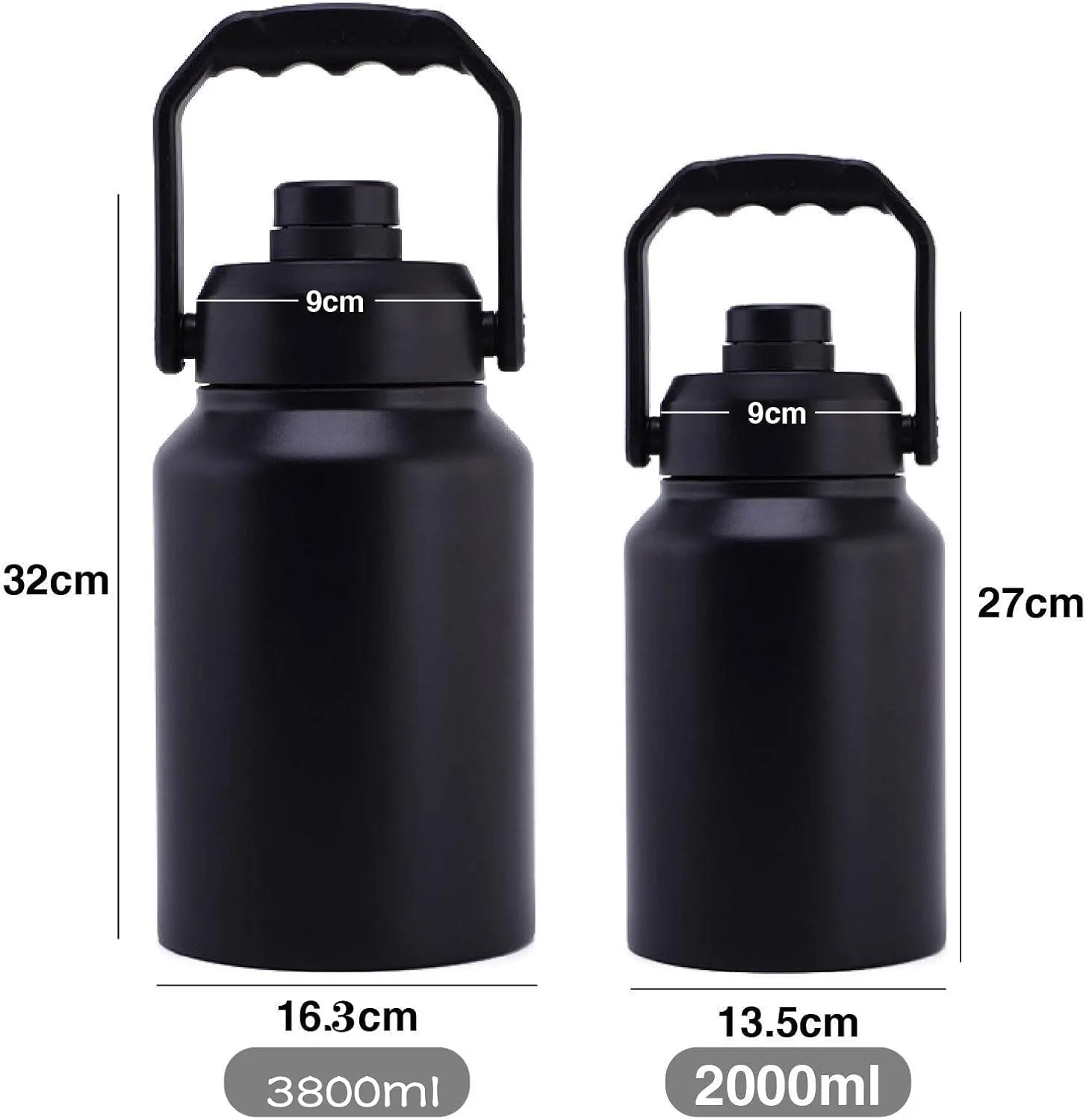 64oz 128oz Wide Mouth Insulated Vacuum Water Bottle Jug With Handle, Gallon Stainless Steel Ice Bucket Travel Mug Large Sports Canteen (Stainless steel, 64oz)