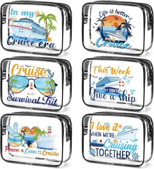 6PC Clear Cruise Makeup Bags Gifts for Women, Clear Beach Cosmetic Bag Cruise Ship Survival Kit Essentials, Travel PVC Waterproof Toiletry Bags for Girls Sister Daughter Nurse Teacher