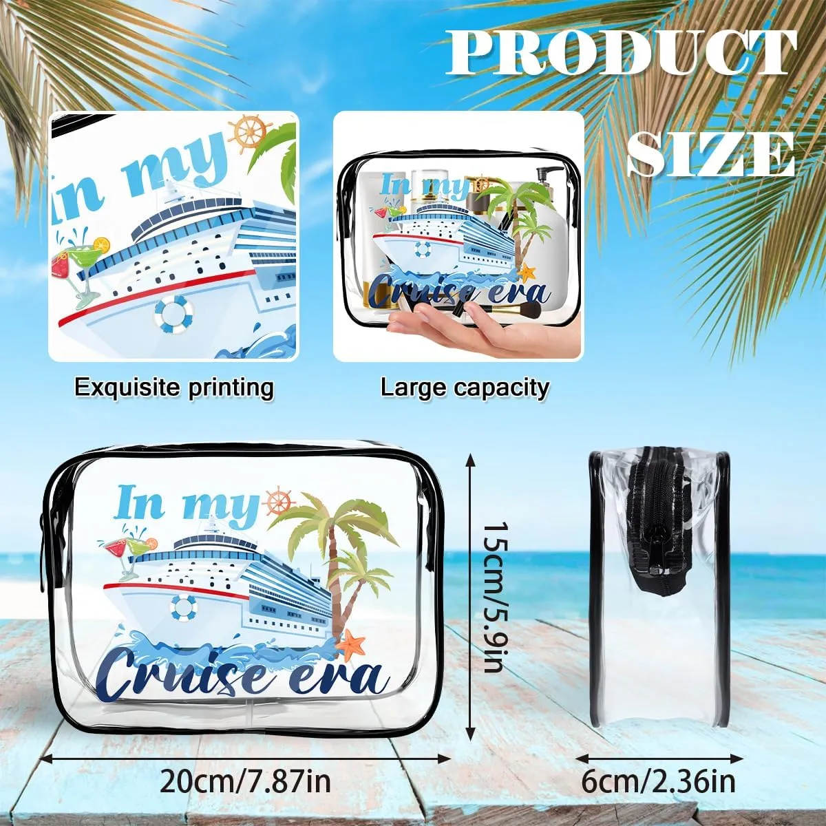 6PC Clear Cruise Makeup Bags Gifts for Women, Clear Beach Cosmetic Bag Cruise Ship Survival Kit Essentials, Travel PVC Waterproof Toiletry Bags for Girls Sister Daughter Nurse Teacher