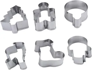 6Pcs Christmas Cookie Cutter Holiday Baking Molds for Gingerbread Man Christmas Tree Snowman Bell and Boot Baking Tools for Festive