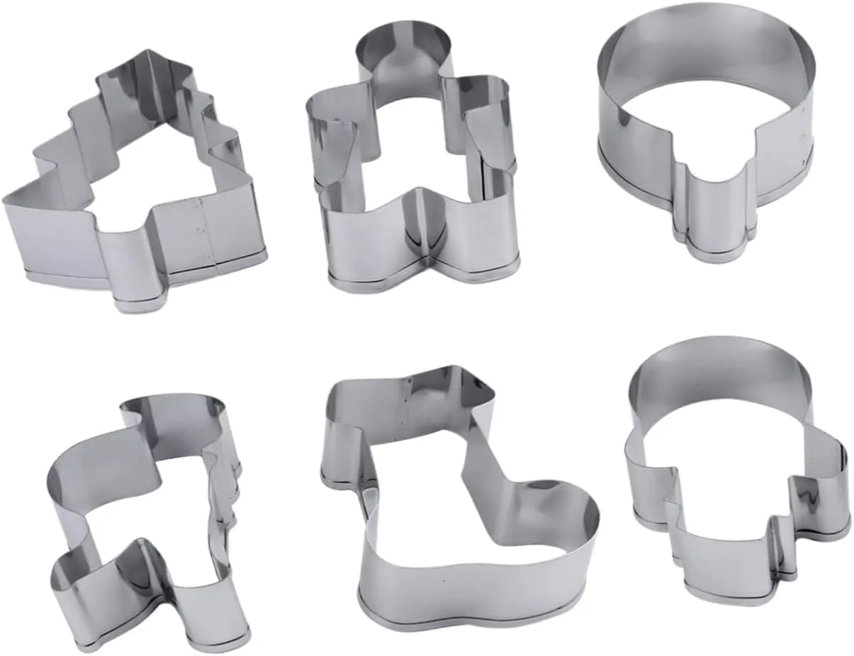 6Pcs Christmas Cookie Cutter Holiday Baking Molds for Gingerbread Man Christmas Tree Snowman Bell and Boot Baking Tools for Festive