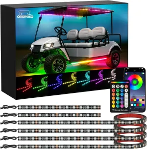 6PCS Golf Cart Underglow LED Light Strip Kit, Multi-Mode RGB Underbody Light Strip, APP&Remote Control, Music Sync, IP68 Waterproof, 9-16V Golf Cart Lighting Strips for Club Car EZGO Yamaha