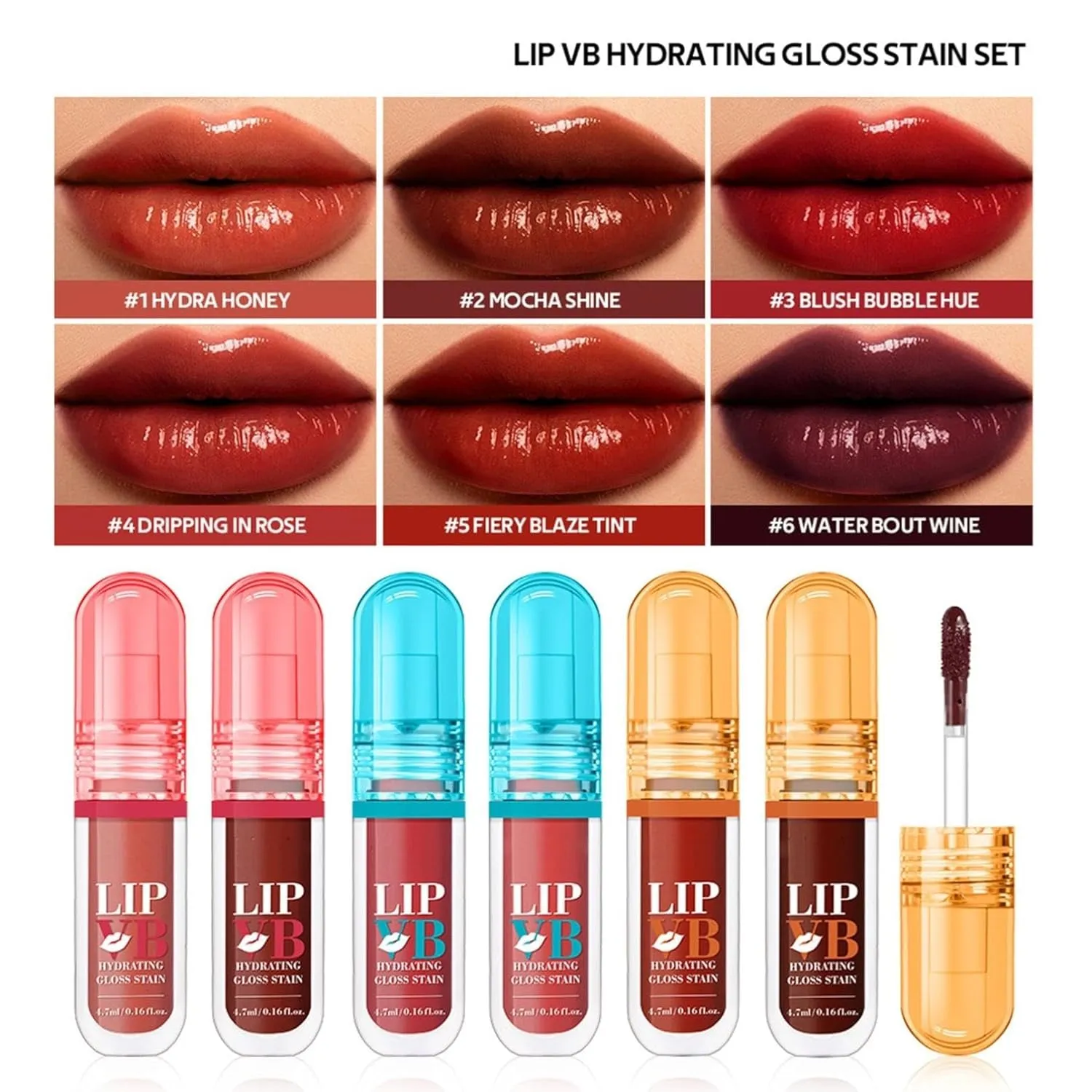6PCS Hydrating Lip Glow Oil Set, Long Lasting Waterproof Non-Stick Cup Lip Glaze Set, Mirror Liquid Lipsticks Brighten Plumping Lipstick, Gloss Liquid Lipstick for Women (Color, 6 pcs)