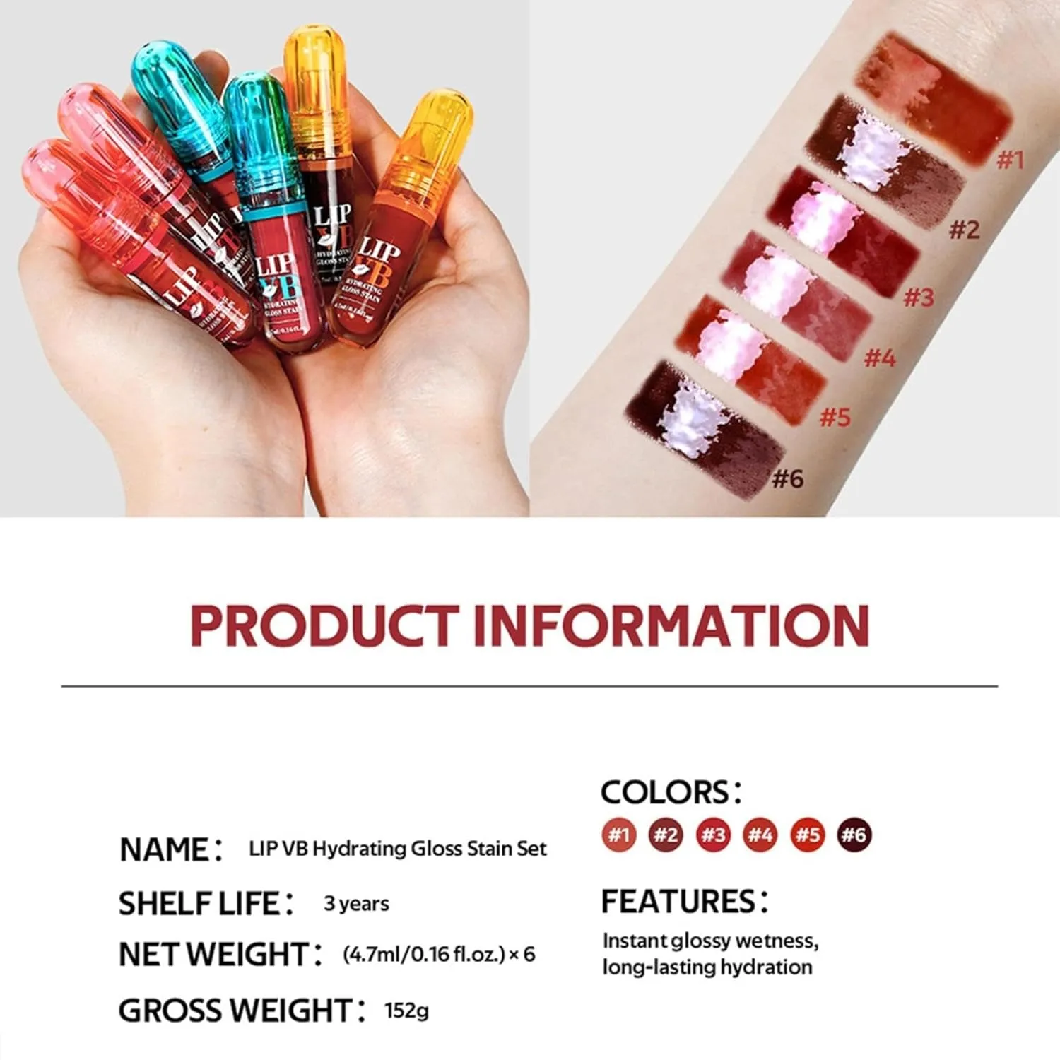 6PCS Hydrating Lip Glow Oil Set, Long Lasting Waterproof Non-Stick Cup Lip Glaze Set, Mirror Liquid Lipsticks Brighten Plumping Lipstick, Gloss Liquid Lipstick for Women (Color, 6 pcs)