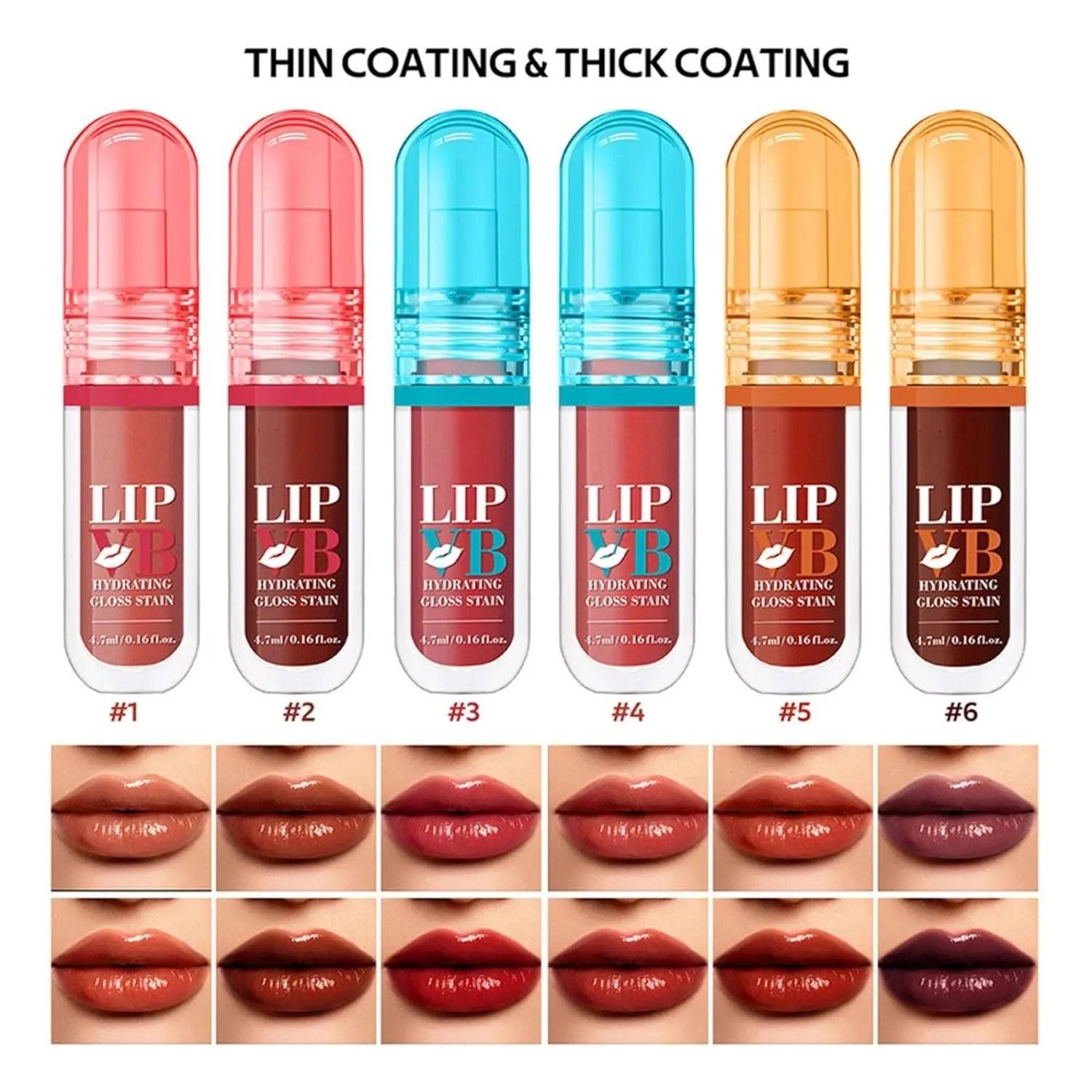6PCS Hydrating Lip Glow Oil Set, Long Lasting Waterproof Non-Stick Cup Lip Glaze Set, Mirror Liquid Lipsticks Brighten Plumping Lipstick, Gloss Liquid Lipstick for Women (Color, 6 pcs)