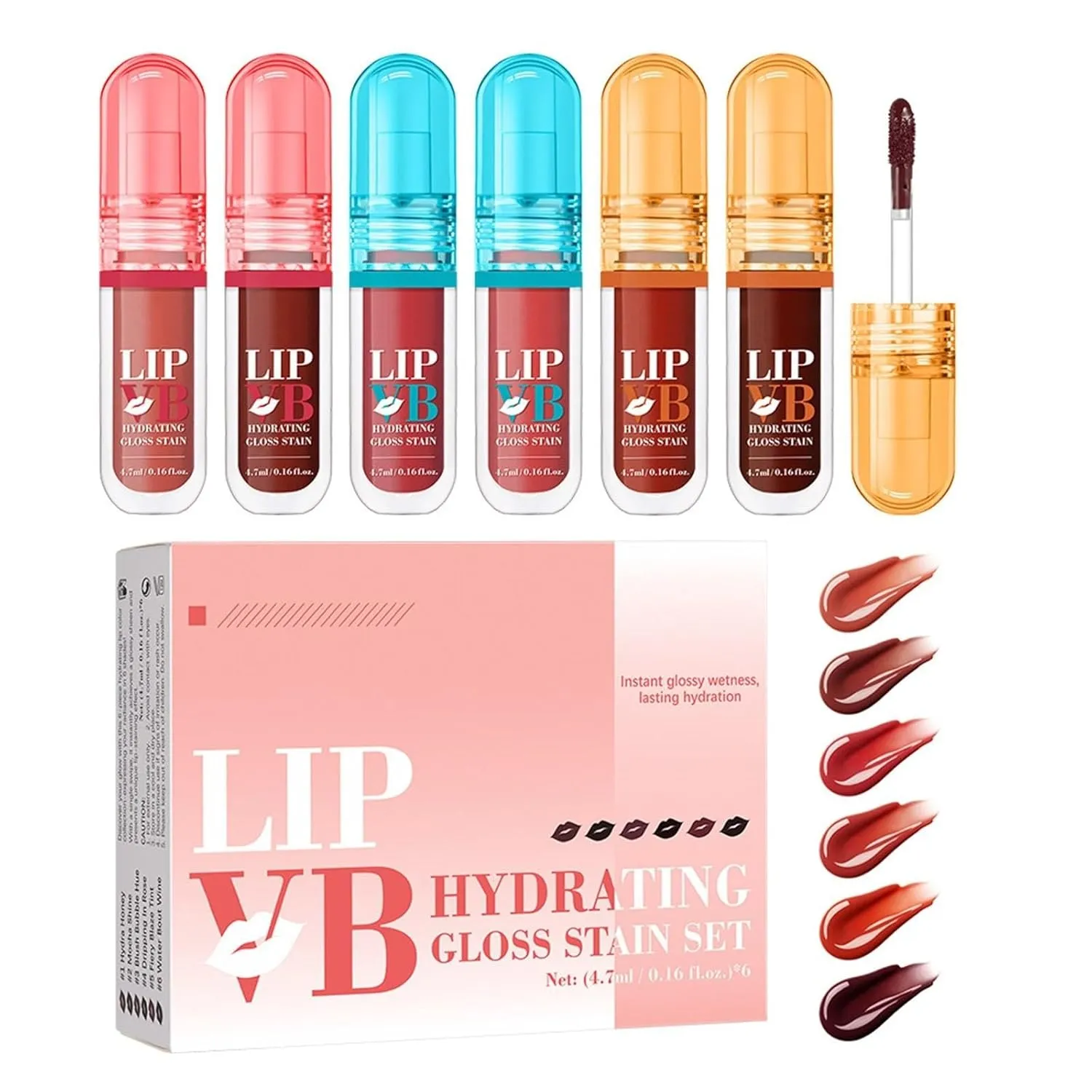 6PCS Hydrating Lip Glow Oil Set, Long Lasting Waterproof Non-Stick Cup Lip Glaze Set, Mirror Liquid Lipsticks Brighten Plumping Lipstick, Gloss Liquid Lipstick for Women (Color, 6 pcs)