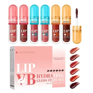 6PCS Hydrating Lip Glow Oil Set, Long Lasting Waterproof Non-Stick Cup Lip Glaze Set, Mirror Liquid Lipsticks Brighten Plumping Lipstick, Gloss Liquid Lipstick for Women (Color, 6 pcs)