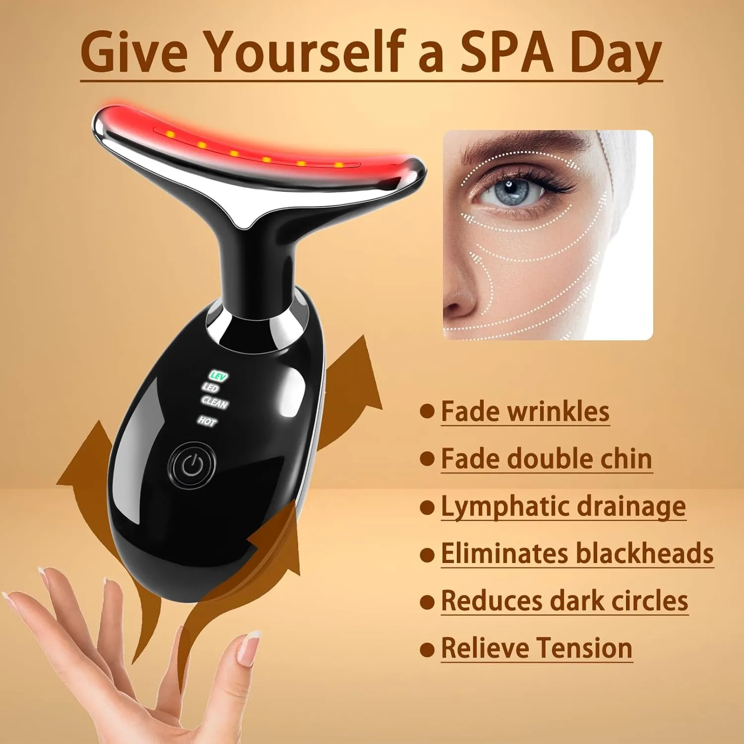 7-in-1 Face Massager Tool for Skin Care, Multi-Function Electric Red Light Therapy for Face, Wrinkles, Double Chin (Black)
