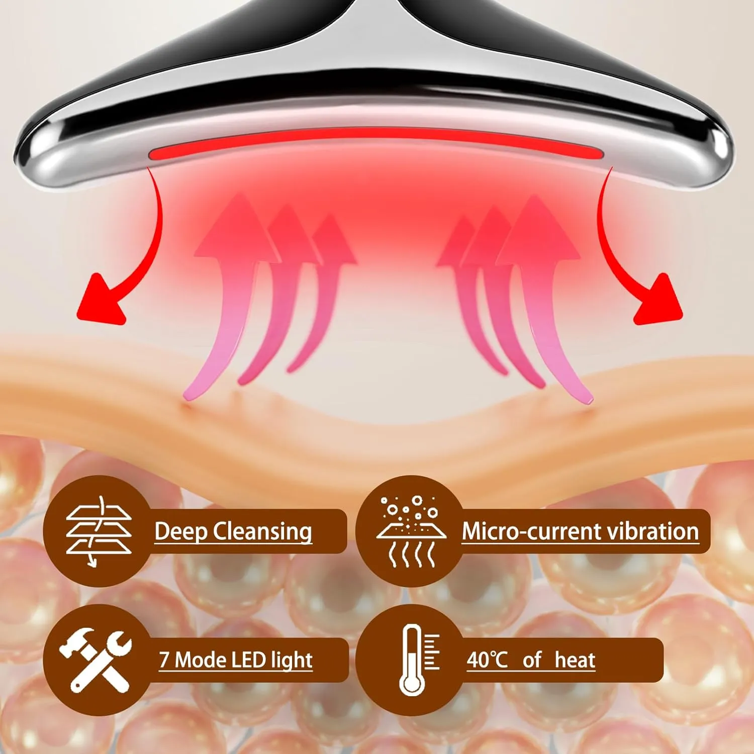 7-in-1 Face Massager Tool for Skin Care, Multi-Function Electric Red Light Therapy for Face, Wrinkles, Double Chin (Black)