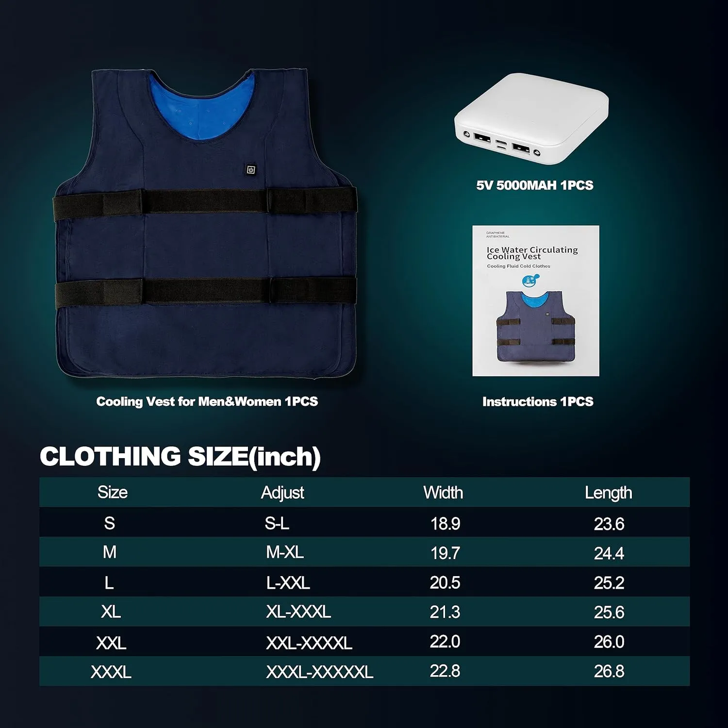 7117 Cooling Vest for Men & Women, Ice Water Circulating, Summer Adjustable, With Portable Power Supply