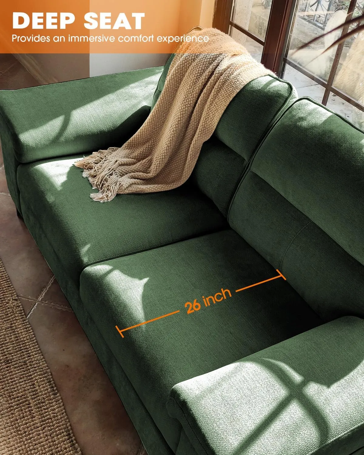 71.25" Modern Sofa Couch for Living Room, Deep Seat Sleeper Sofas with 8”Cushion, Comfy 2-Seater Chenille Loveseat with Convertible Armrest, Removable Sofa Cover, High Leg(Green)