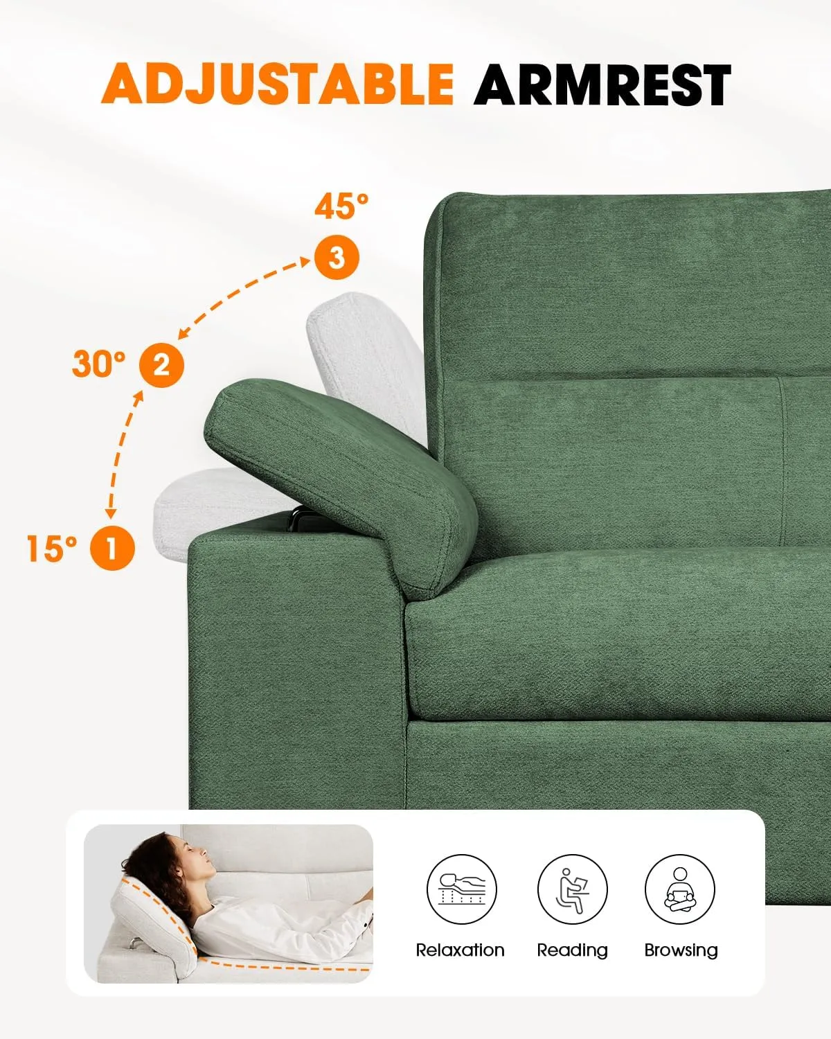 71.25" Modern Sofa Couch for Living Room, Deep Seat Sleeper Sofas with 8”Cushion, Comfy 2-Seater Chenille Loveseat with Convertible Armrest, Removable Sofa Cover, High Leg(Green)
