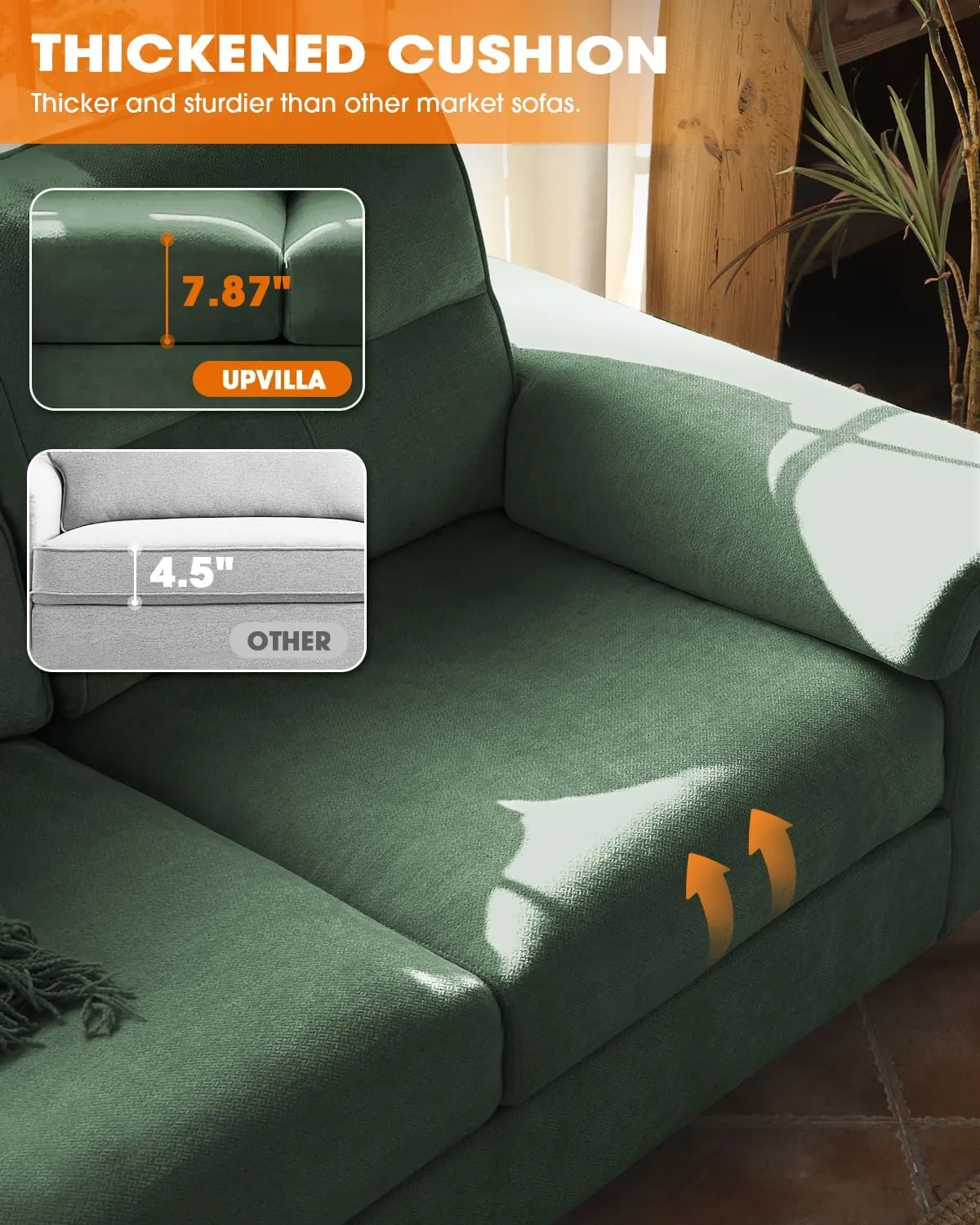 71.25" Modern Sofa Couch for Living Room, Deep Seat Sleeper Sofas with 8”Cushion, Comfy 2-Seater Chenille Loveseat with Convertible Armrest, Removable Sofa Cover, High Leg(Green)