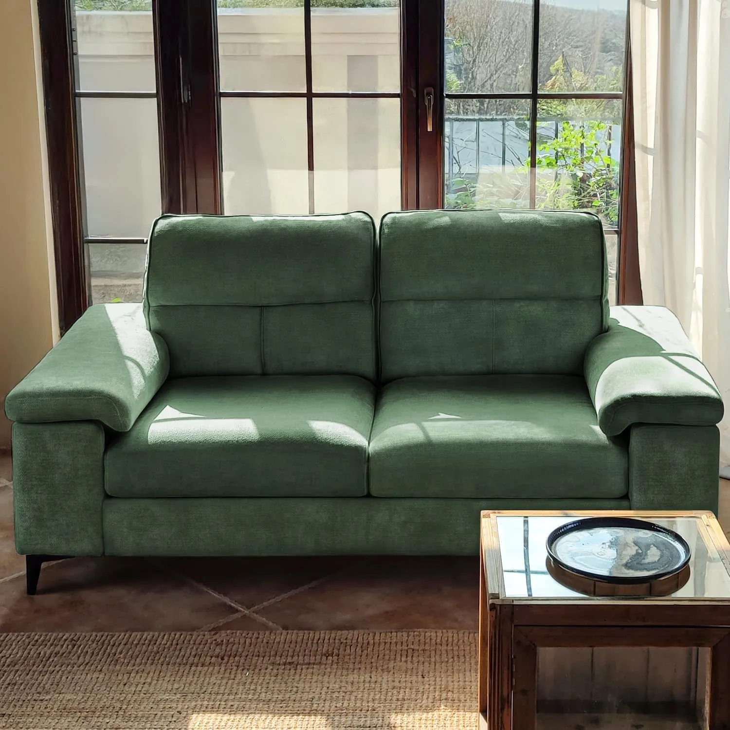 71.25" Modern Sofa Couch for Living Room, Deep Seat Sleeper Sofas with 8”Cushion, Comfy 2-Seater Chenille Loveseat with Convertible Armrest, Removable Sofa Cover, High Leg(Green)