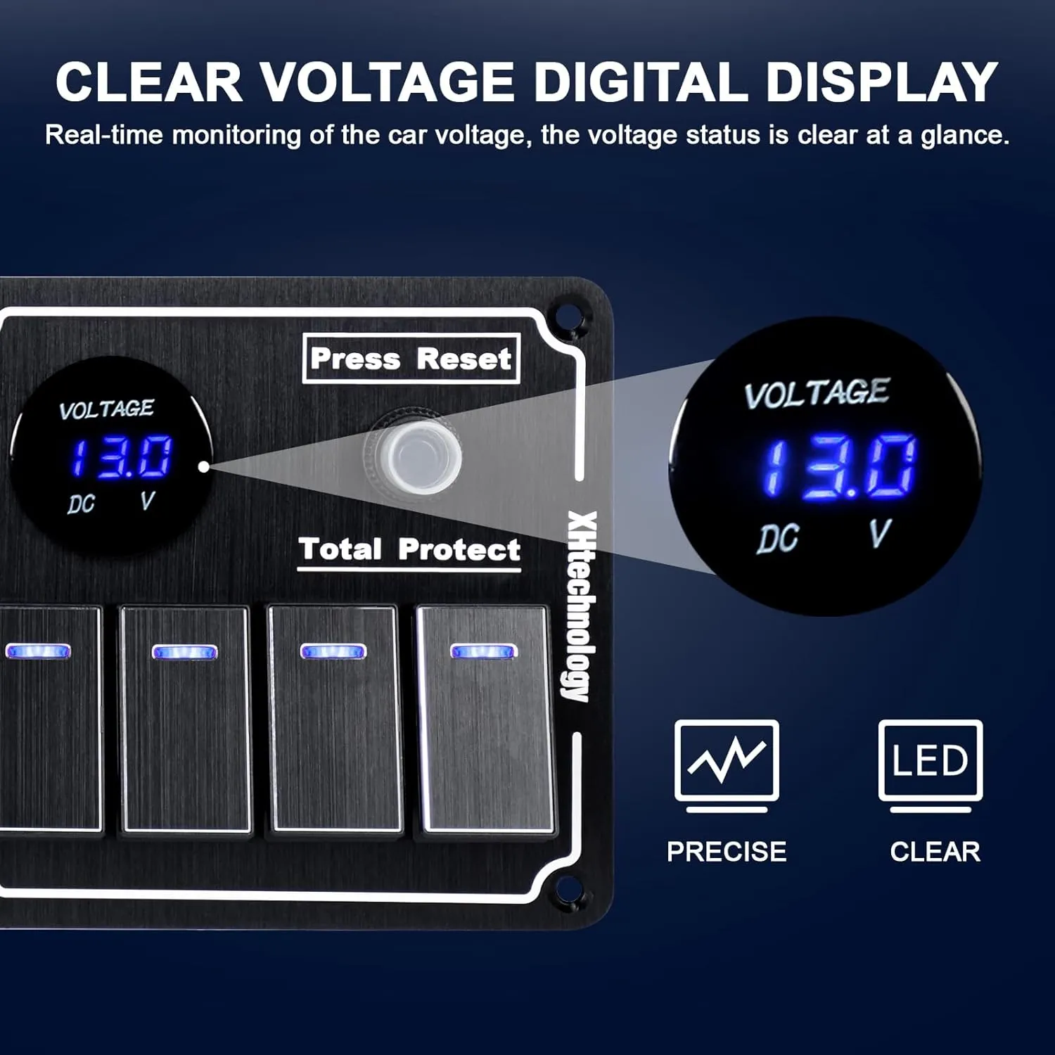 8 Gang Marine Rocker Switch Panel with 5v 1/2.1Amp Dual USB Charger Digital Voltmeter Lighter Socket Press Protector Waterproof Aluminum 12/24V Rocker Switch (Black, 8 Gang)
