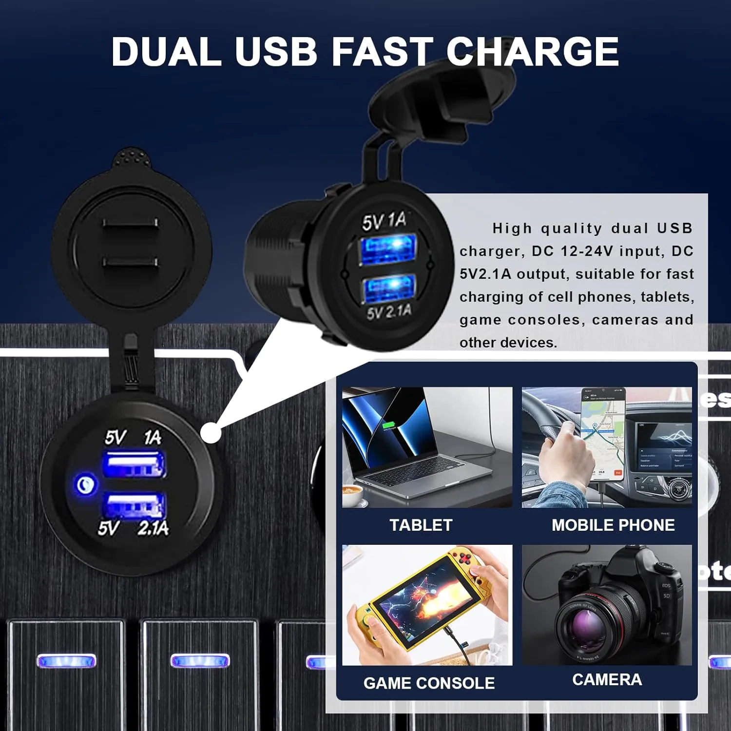 8 Gang Marine Rocker Switch Panel with 5v 1/2.1Amp Dual USB Charger Digital Voltmeter Lighter Socket Press Protector Waterproof Aluminum 12/24V Rocker Switch (Black, 8 Gang)