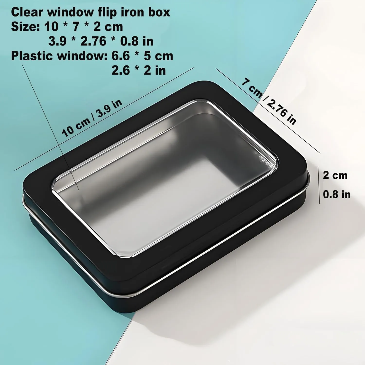 8 Pack Tin Container Box with Clear Window Lid - Compact,Versatile,Metal Storage Boxes for Everyday Use Small Tins Mint Candy box,Bead box,DIY tin Gift Packaging (Black, 8 Pcs 3.94 x 2.76 x 0.8 In)