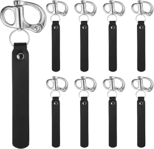 8 Pcs Firefighter Quick Release Shackle with Leather Handle for SCBA Mask Quick Release Clip Firefighter Tools Accessories Marine Grade 316 Stainless Steel Snap Shackle for Rigging, Black