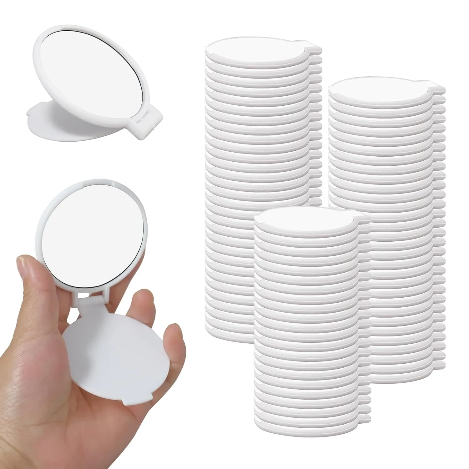 82 Pcs Compact Mirror Bulk, Women Portable Mini Folding Round Makeup Mirror for Purse, Travel, and Daily Use (White)