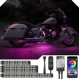 8pcs Motorcycle Underglow LED Strip Light Kit Waterproof RGB Neon Accent Light Ground Effect Atmosphere Light Strips DC 12V with APP & Handle Switch Control for Motorbike Trikes Golf Carts ATVs UTVs