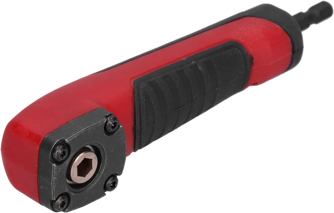 90 Degree Impact Driver Drill Adapter, Multifunctional Red Shockwave Right Angle Adapter Convenient Rubber Handle for Drilling
