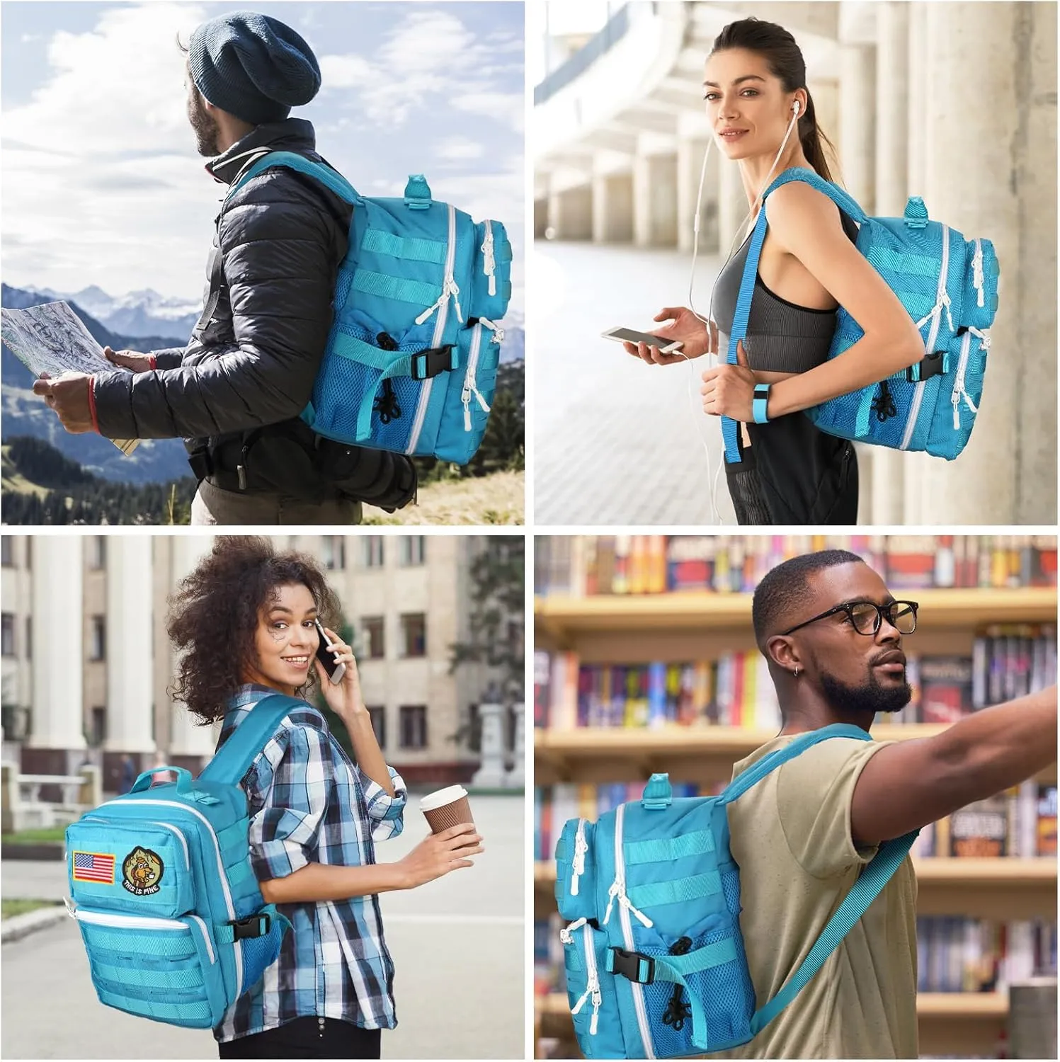 9L Mini Tactical Backpack Small Military Gym Backpack for Men Women Molle Daypack Camping Backpack with Patch(Turquoise)