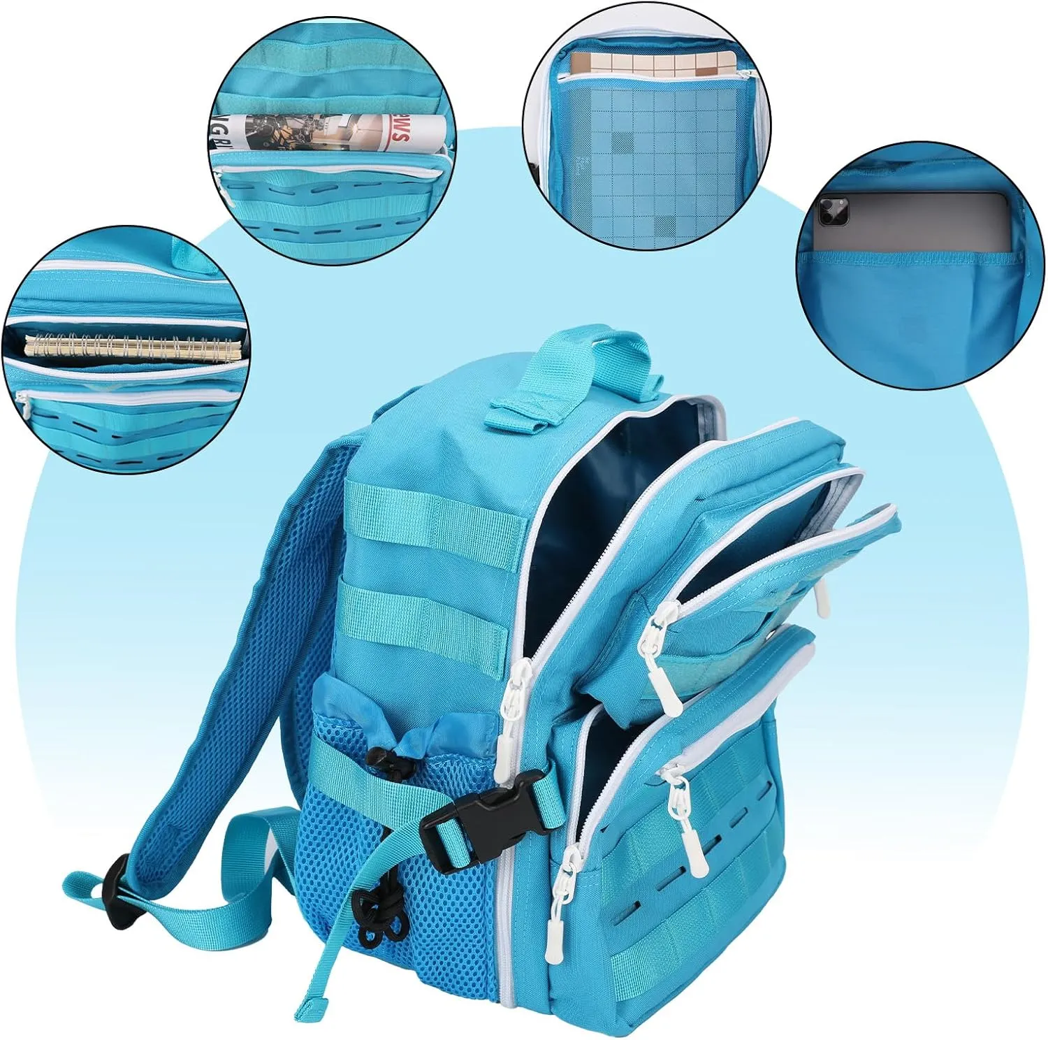 9L Mini Tactical Backpack Small Military Gym Backpack for Men Women Molle Daypack Camping Backpack with Patch(Turquoise)