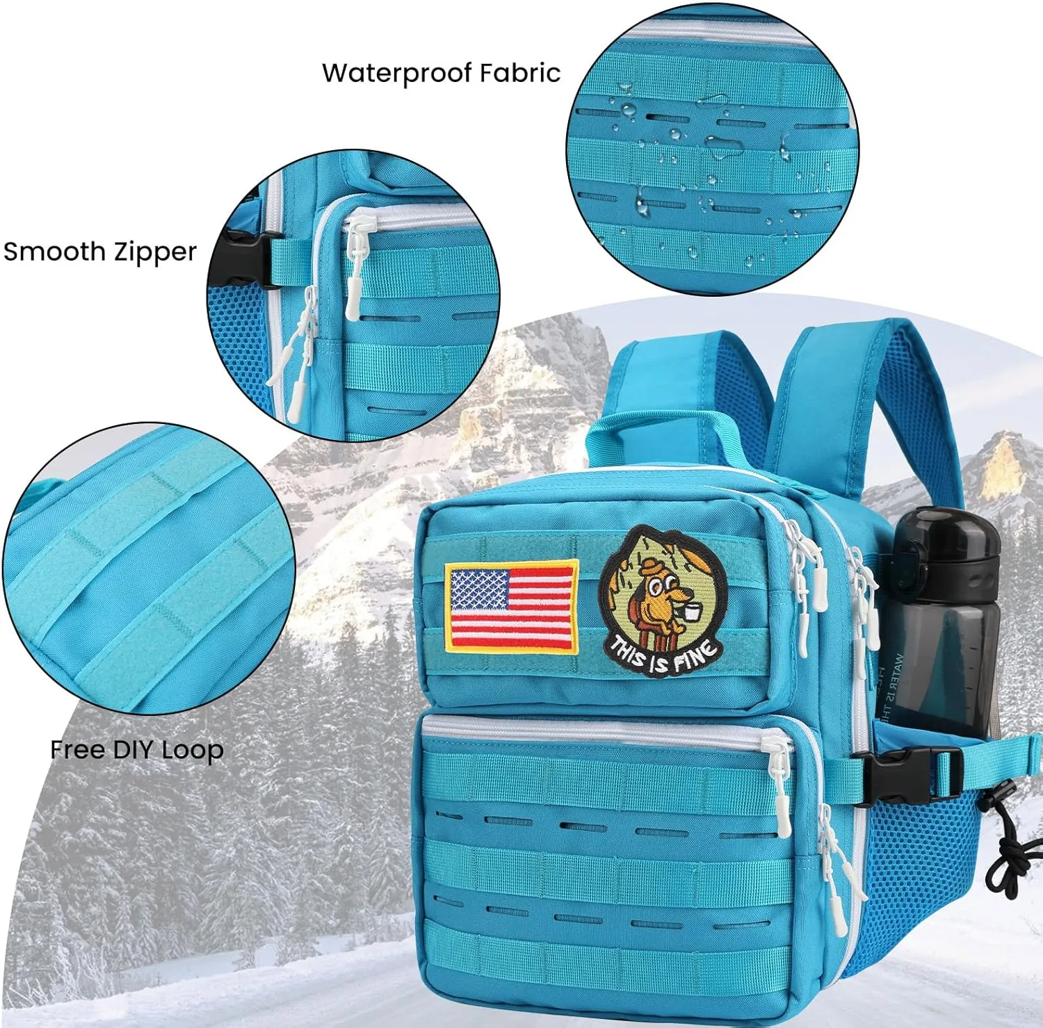 9L Mini Tactical Backpack Small Military Gym Backpack for Men Women Molle Daypack Camping Backpack with Patch(Turquoise)