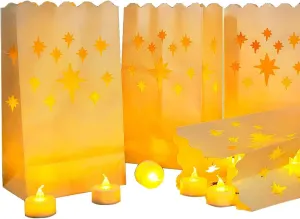AceList 50 Set LED Candles with Luminaries Bags,Paper Luminary Bags Flickering Tea Light Battery Operated for Wedding Party,Halloween,Christmas,Decoration- Meteor