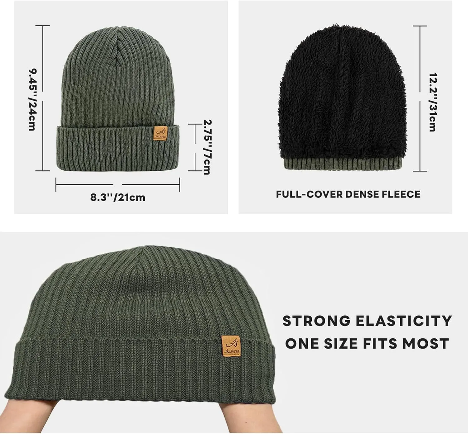 ACUSHLA Waterproof Windproof Cuff Beanie - Thick Fleece Lined Knit Winter Hat for Men & Women Warm Watch Cap for Cold Weather