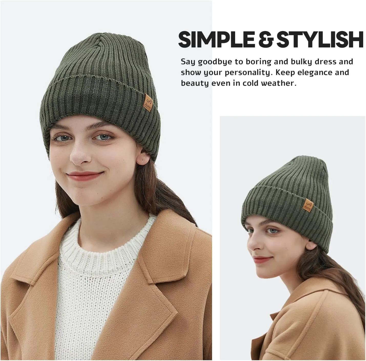 ACUSHLA Waterproof Windproof Cuff Beanie - Thick Fleece Lined Knit Winter Hat for Men & Women Warm Watch Cap for Cold Weather