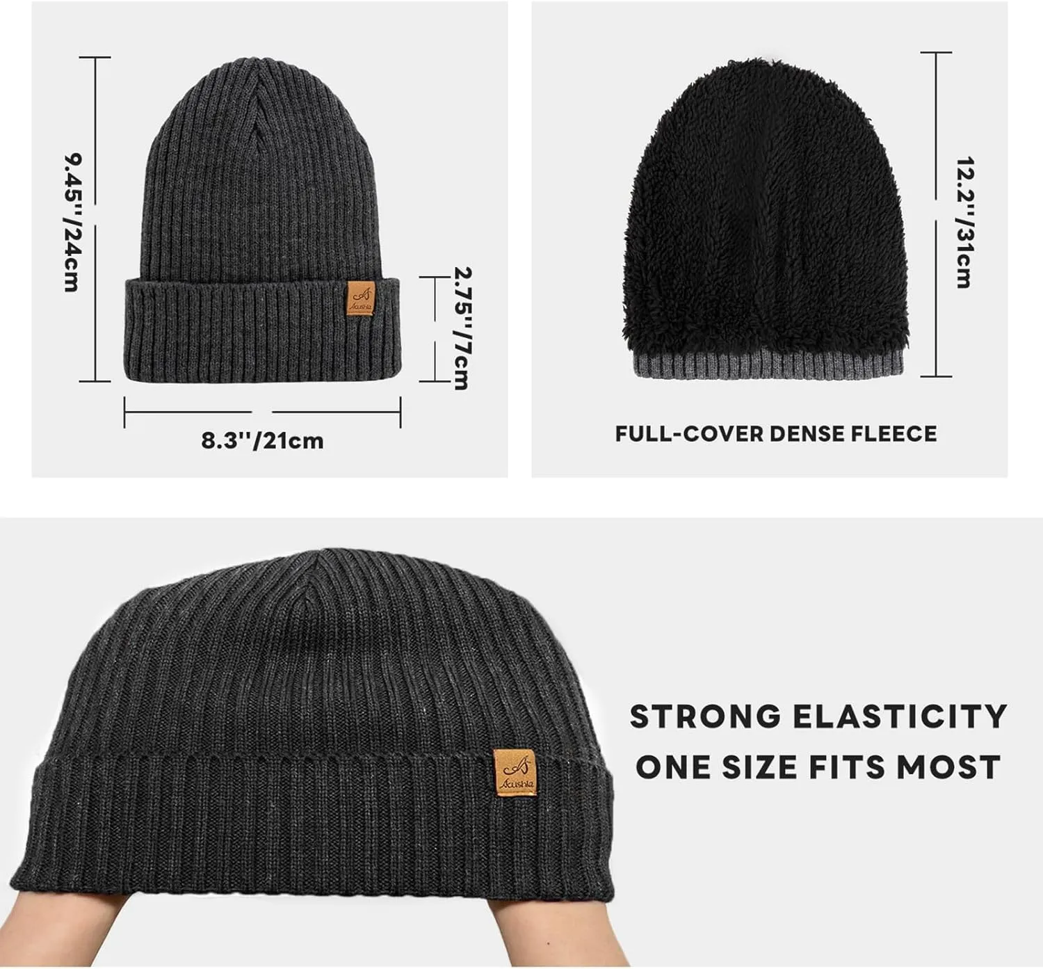 ACUSHLA Waterproof Windproof Cuff Beanie - Thick Fleece Lined Knit Winter Hat for Men & Women Warm Watch Cap for Cold Weather
