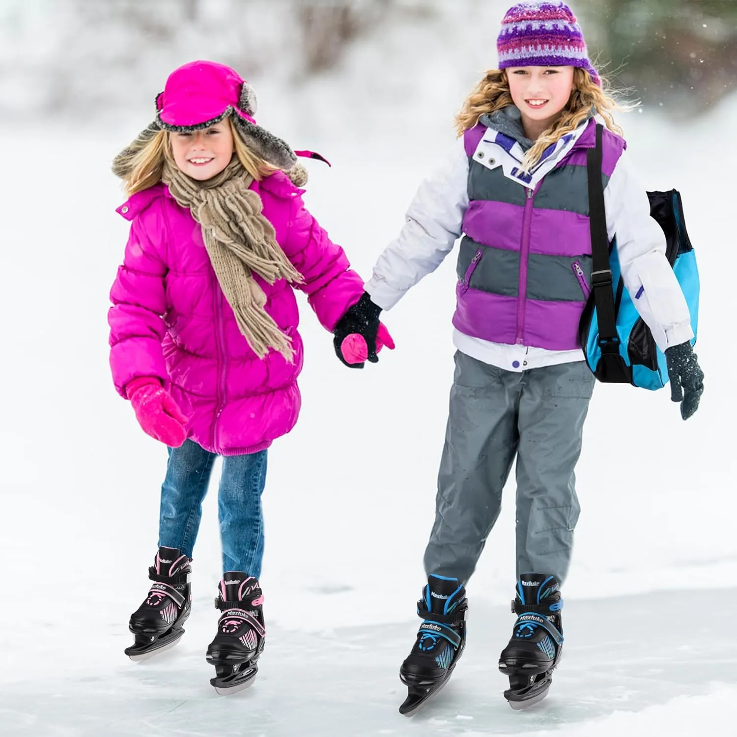 Adjustable Ice Skates for Kids Boys Girls, Blades Iceskates Ages 4-12, Ice Skating Shoes for Outdoor and Rink