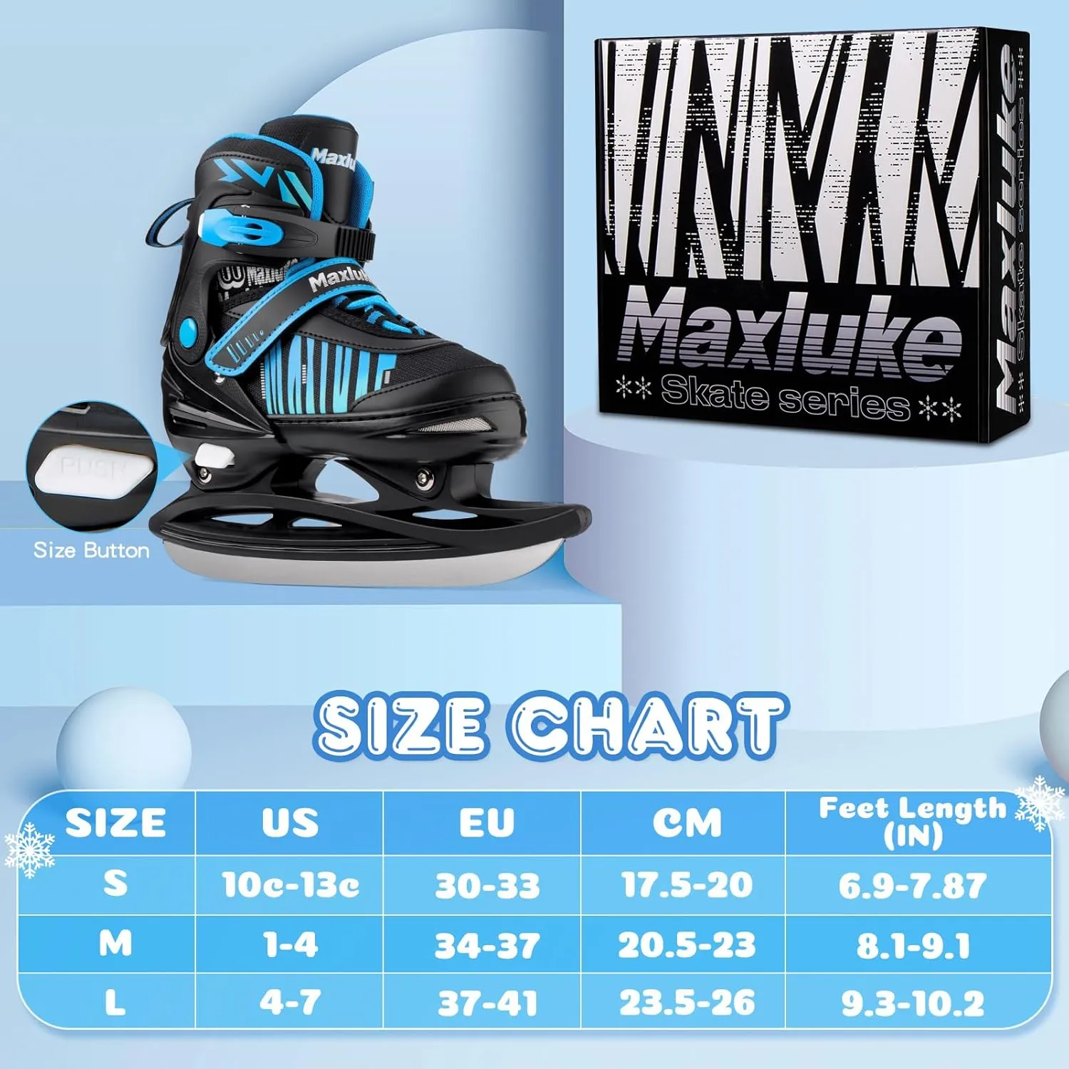 Adjustable Ice Skates for Kids Boys Girls, Blades Iceskates Ages 4-12, Ice Skating Shoes for Outdoor and Rink