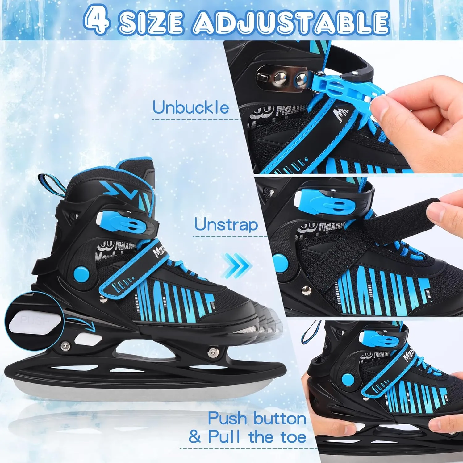 Adjustable Ice Skates for Kids Boys Girls, Blades Iceskates Ages 4-12, Ice Skating Shoes for Outdoor and Rink