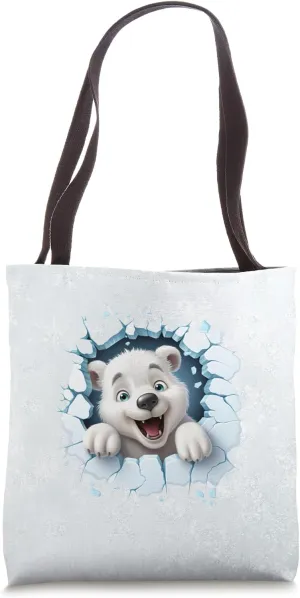 Adorable Polar Bear Breaks Through Snow and Ice Cute Tote Bag