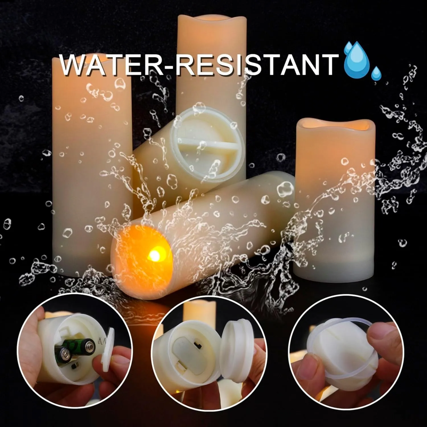 Aignis 24pcs Flameless LED Candles Battery Operated with 10-Key Remote Timer, Outdoor Waterproof Electric Lights, Warm Flickering Glow for Cozy Home/Wedding/Holiday Décor (D2.2'' x H4''/5''/6''/7'')
