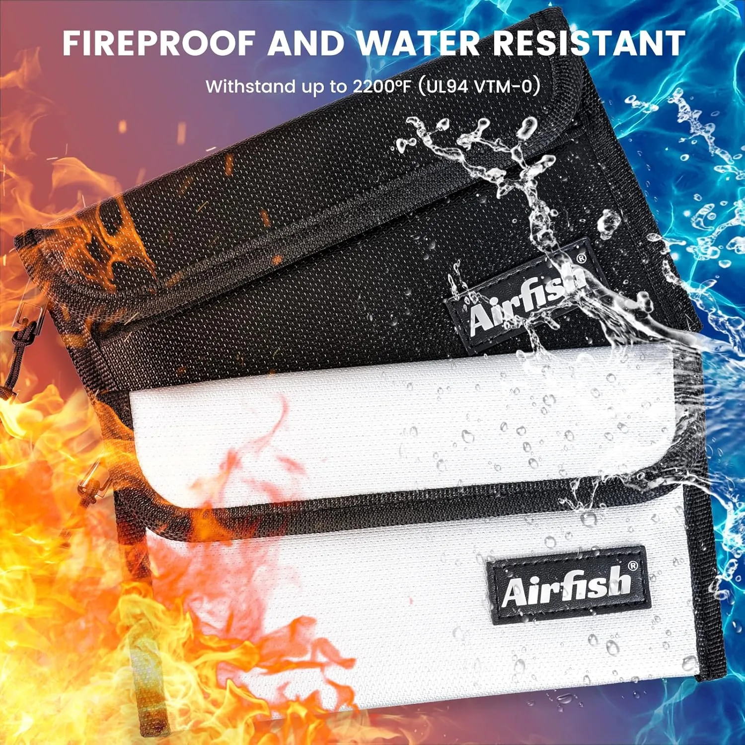 Airfish Fireproof Money Bag, 5 x 8 inches Fireproof Wallet, Waterproof Cash Bag with Zipper, Small Fireproof Cash Bag for Valuables