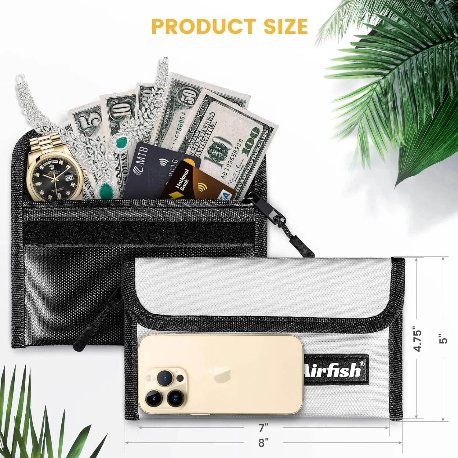 Airfish Fireproof Money Bag, 5 x 8 inches Fireproof Wallet, Waterproof Cash Bag with Zipper, Small Fireproof Cash Bag for Valuables