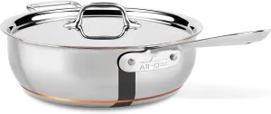 All-Clad 61211SSEURO Copper Core Sauté Pan, Conical with Lid, 28.4 cm, 4 L, Stainless Steel, Suitable for Induction Cookers
