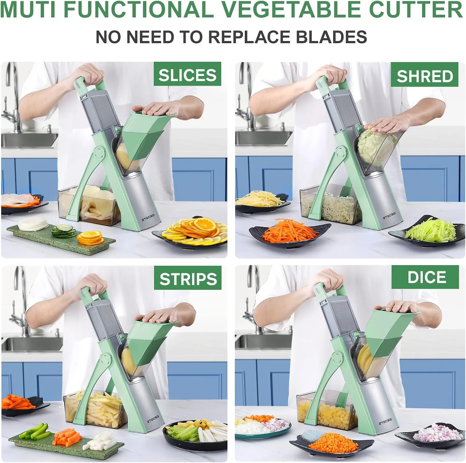 [All in 1] Upgraded Version Mandoline Slicer for Kitchen & Adjustable Mandolin. Detachable Blade, Cut Slicing, Strips, Shredding, Dicing, Chop Kitchen Vegetable Chopper