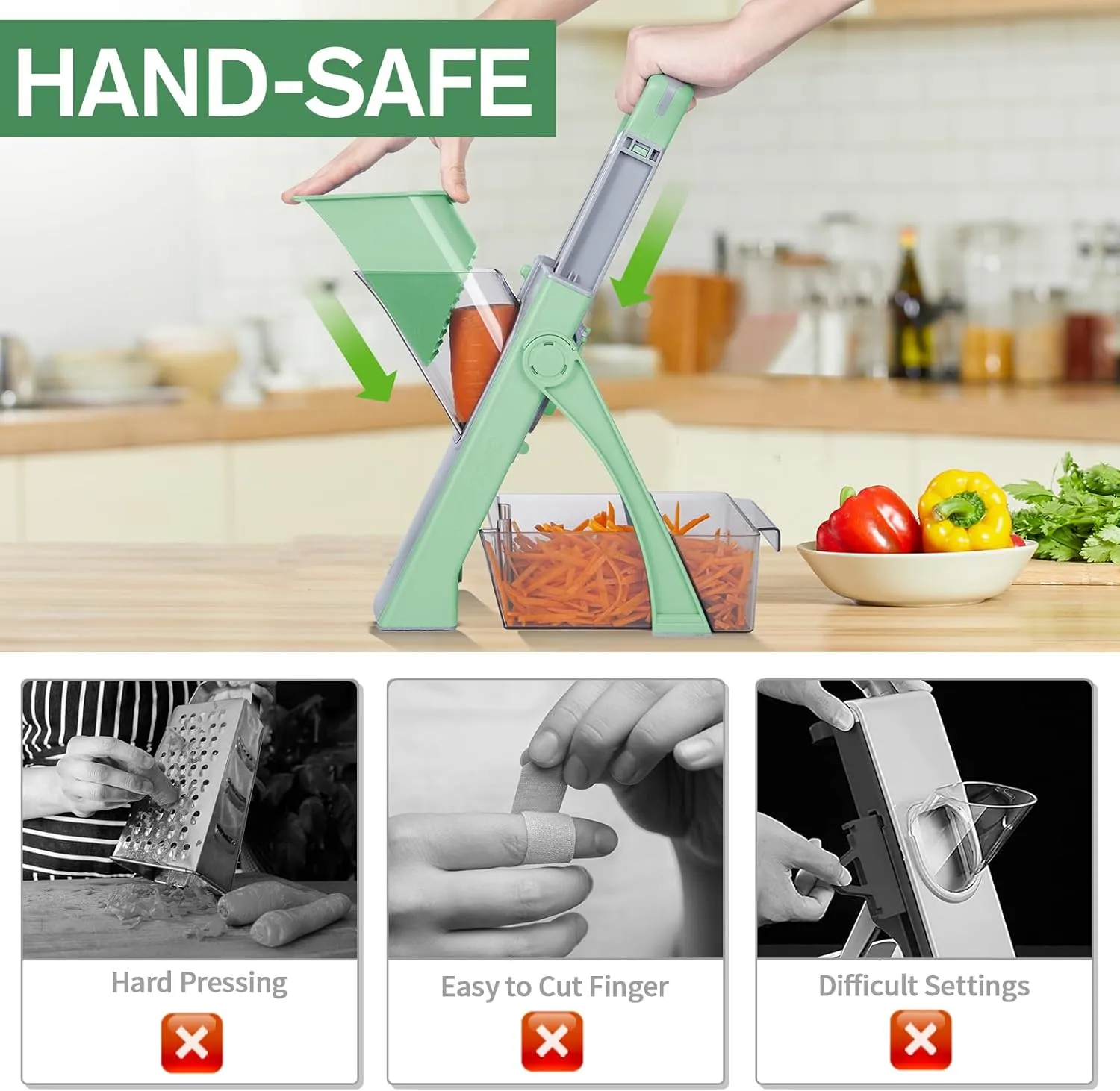 [All in 1] Upgraded Version Mandoline Slicer for Kitchen & Adjustable Mandolin. Detachable Blade, Cut Slicing, Strips, Shredding, Dicing, Chop Kitchen Vegetable Chopper