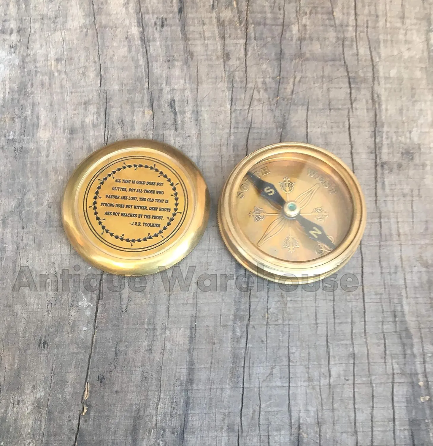 All That is Gold Does NOT Glitter ~ J.R.R TOOLKIEN Antique Brass Working Compass Maritime Marine Pocket Compass
