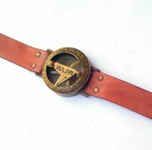 AM Nautical Antique Compass Wrist Watch Brass Sundial Nautical Leather Watch Compass Steampunk Gift