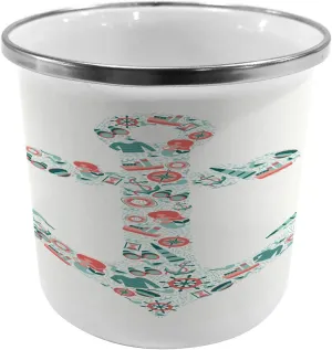 Ambesonne Anchor Steel Camping Mug, Nautical Shape with Binoculars Captain Hat Compass Mermaids, Printed Thermal Cup for Camping and Outdoor Activities, Seafoam Coral Teal