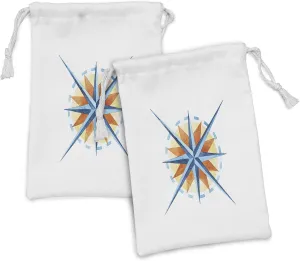 Ambesonne Compass Fabric Pouch Set of 2, Watercolor Directions North South East West Windrose Pathfinding Work of Art, Small Drawstring Bag for Toiletries Masks and Favors, 9" x 6", Burnt Sienna Blue